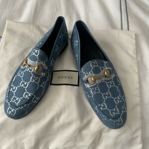 Gucci Light Blue Loafers with Gold Detail